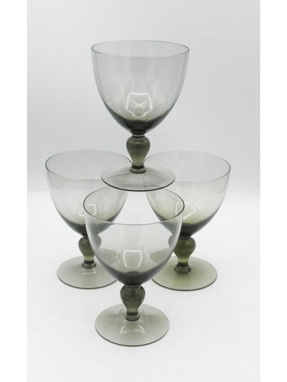 Hand Blown Mexican Crystal Smoky Olive Green Water Goblets Set of 4 UNKUNK180